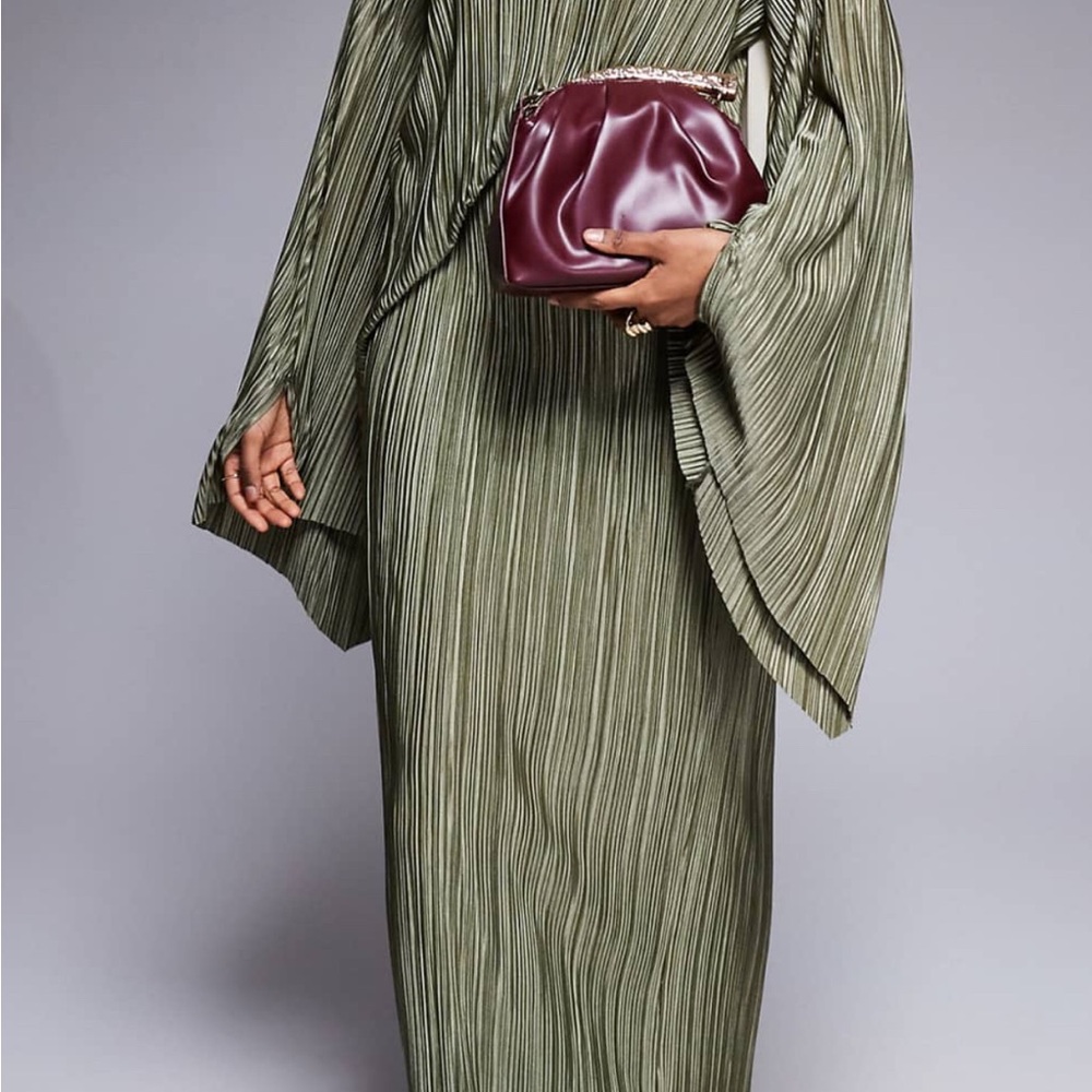Plisse Maxi Dress with cape sleeves